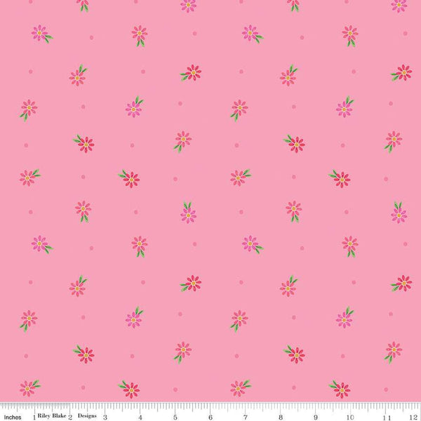 SALE Strength in Pink Daisies C12625 Pink by Riley Blake Designs - Floral Flowers Dots Breast Cancer - Quilting Cotton Fabric