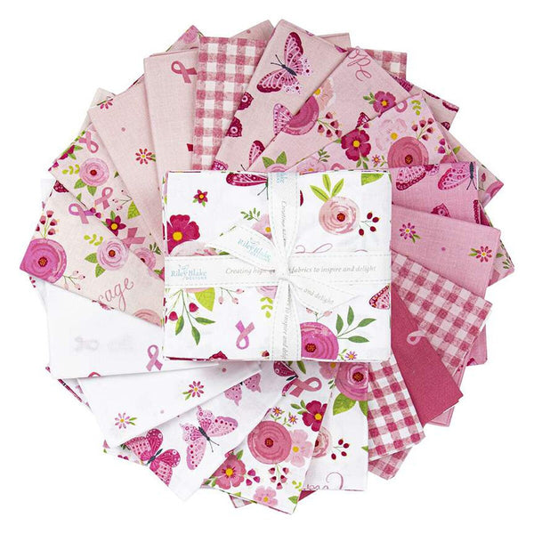 SALE Strength in Pink Fat Quarter Bundle 18 pieces - Riley Blake Designs - Pre Cut Precut - Breast Cancer - Quilting Cotton Fabric