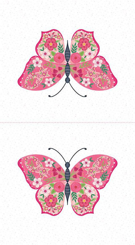 DEAL Strength in Pink Butterfly Panel P12627 - Riley Blake Designs - Breast Cancer  - Quilting Cotton Fabric