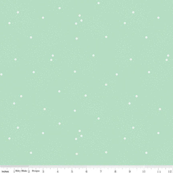 SALE Dainty Daisy C665 Mint - Riley Blake Designs - White Daisies Floral Flowers Pin Dots - Quilting Cotton Fabric