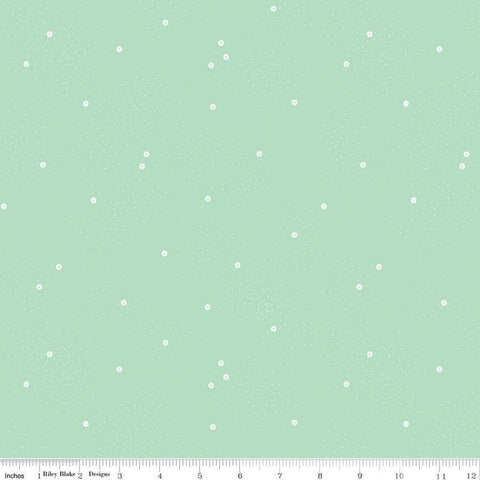 SALE Dainty Daisy C665 Mint - Riley Blake Designs - White Daisies Floral Flowers Pin Dots - Quilting Cotton Fabric