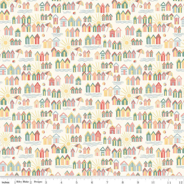 SALE Riviera Collection C Sunny Days C 01666461C - Riley Blake Designs - Beach Huts Suns - Liberty Fabrics - Quilting Cotton Fabric