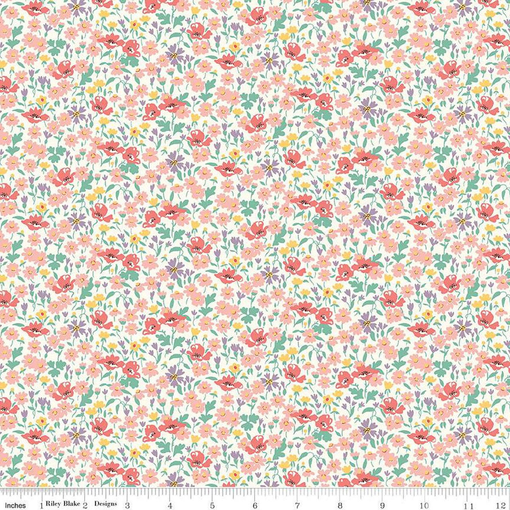 SALE Riviera Collection C Wildflower Poppy C 01666463C - Riley Blake Designs - Floral Flowers - Liberty Fabrics  - Quilting Cotton Fabric