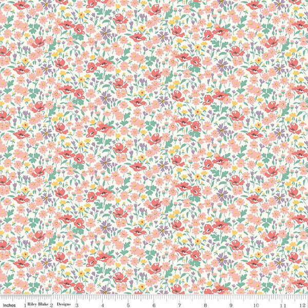 SALE Riviera Collection C Wildflower Poppy C 01666463C - Riley Blake Designs - Floral Flowers - Liberty Fabrics  - Quilting Cotton Fabric