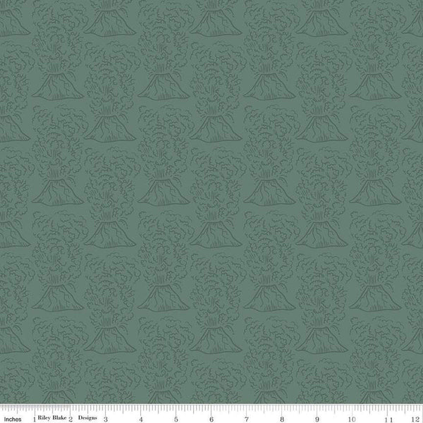 Roar Volcanos C12461 Green - Riley Blake Designs - Children's Erupting Volcano - Quilting Cotton Fabric