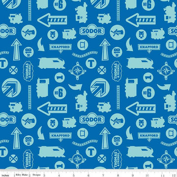 30" End of Bolt - CLEARANCE Full Steam Ahead with Thomas & Friends Tonal C12513 Blue - Riley Blake -Trains Quilting Cotton- Licensed Product