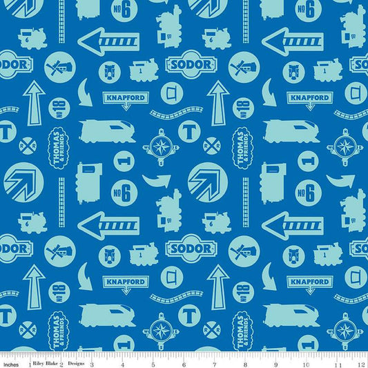 CLEARANCE Full Steam Ahead with Thomas & Friends Tonal C12513 Blue - Riley Blake Designs - Trains - Quilting Cotton - Licensed Product
