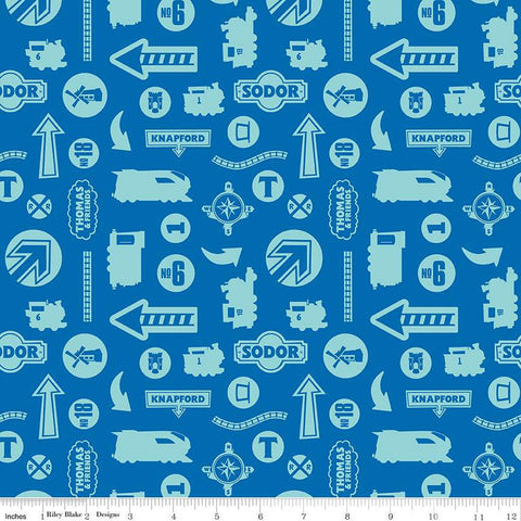 CLEARANCE Full Steam Ahead with Thomas and Friends Tonal C12513 Blue - Riley Blake Designs - Trains Signs Logo Children's - Quilting Cotton