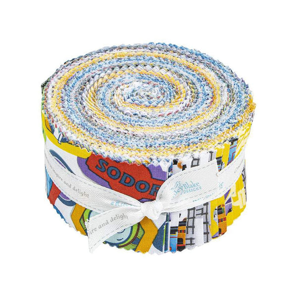 SALE Full Steam Ahead with Thomas and Friends 2.5 Inch Rolie Polie Jelly Roll 40 pieces - Riley Blake - Cotton Fabric - Licensed Product