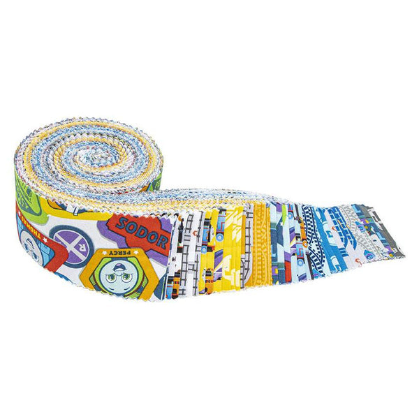 SALE Full Steam Ahead with Thomas and Friends 2.5 Inch Rolie Polie Jelly Roll 40 pieces - Riley Blake - Cotton Fabric - Licensed Product