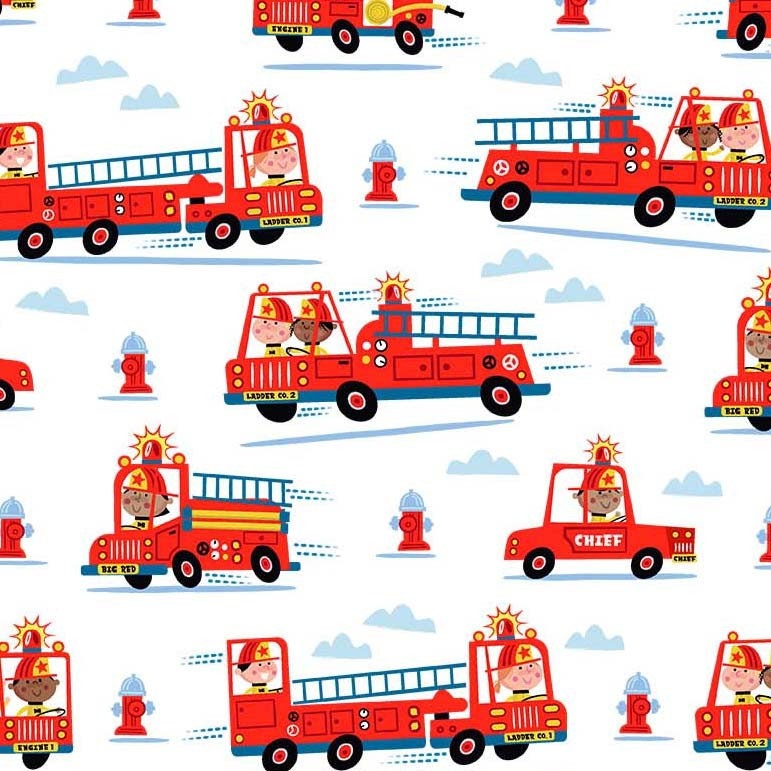 Ladder Co. 1 Firefighter Team DDC10582 Multi by Michael Miller - Engines Trucks Firefighters Ladder Company One - Quilting Cotton Fabric