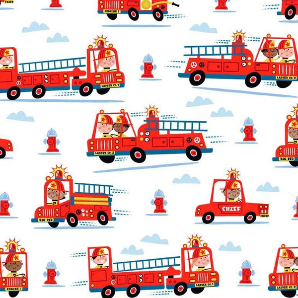 SALE Ladder Co. 1 Firefighter Team DDC10582 Multi by Michael Miller - Engines Trucks Firefighters Ladder Company - Quilting Cotton Fabric