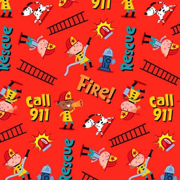 SALE Ladder Co. 1 Emergency Call DDC10584 Red by Michael Miller - Text Dogs Firefighters Ladder Company One - Quilting Cotton Fabric