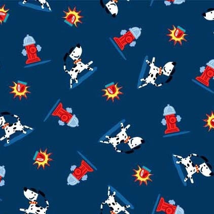 SALE Ladder Co. 1 Fireman's Friend DC10585 Navy by Michael Miller - Ladder Company One Dalmations Dogs Hydrants - Quilting Cotton Fabric