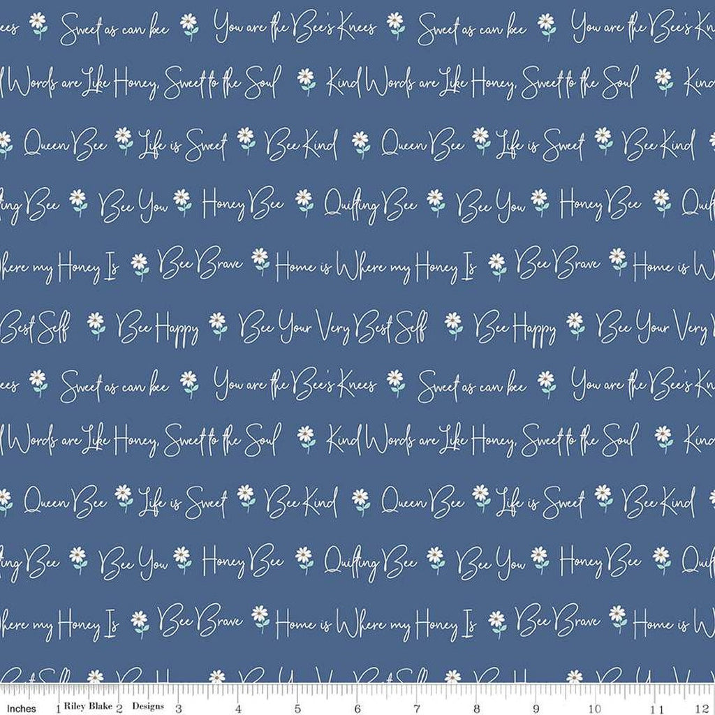 SALE Daisy Fields Sweet as Can Be SC12484 Denim SPARKLE - Riley Blake - Text Daisies Antique Gold SPARKLE - Quilting Cotton Fabric