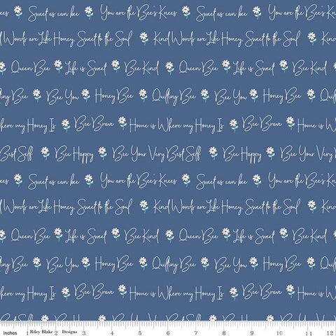 Daisy Fields Sweet as Can Be SC12484 Denim SPARKLE - Riley Blake - Text Daisies Antique Gold SPARKLE - Quilting Cotton Fabric