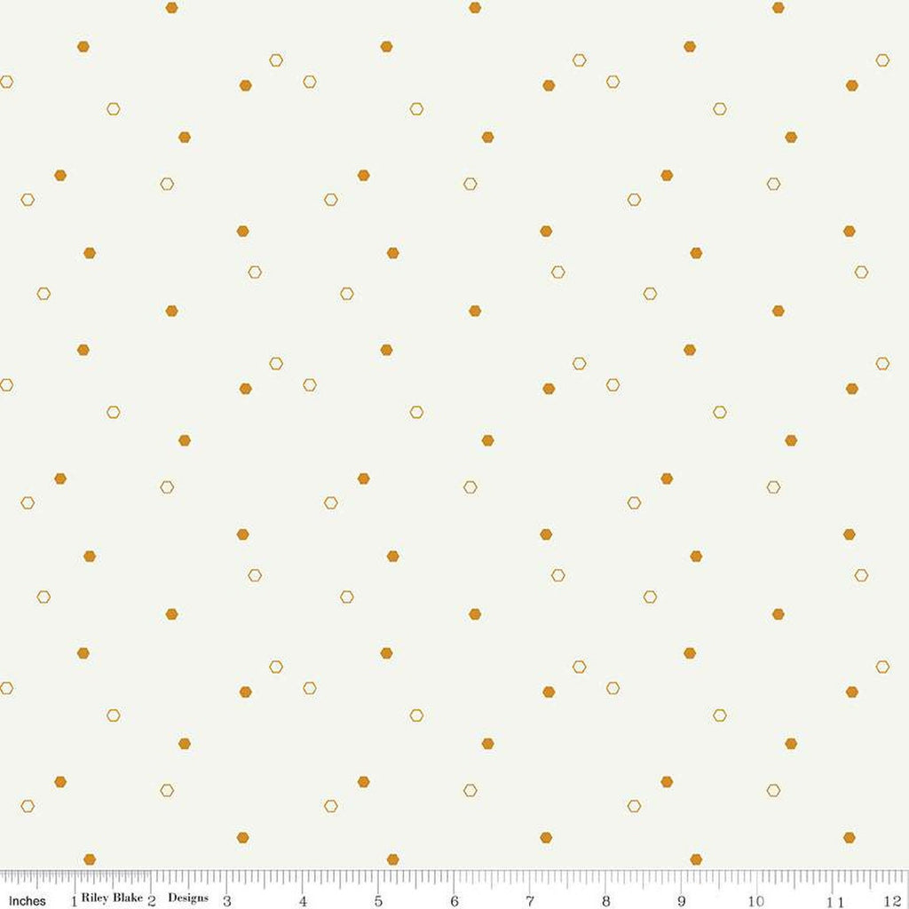 Daisy Fields Scattered Hexies SC12488 Sand Dollar SPARKLE - Riley Blake - Hexagons Antique Gold SPARKLE - Quilting Cotton Fabric