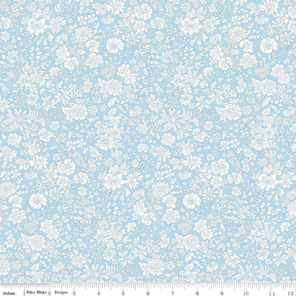 SALE Emily Belle Collection 01666408A Blue Sky - Riley Blake Designs - Floral Flowers - Liberty Fabrics - Quilting Cotton Fabric