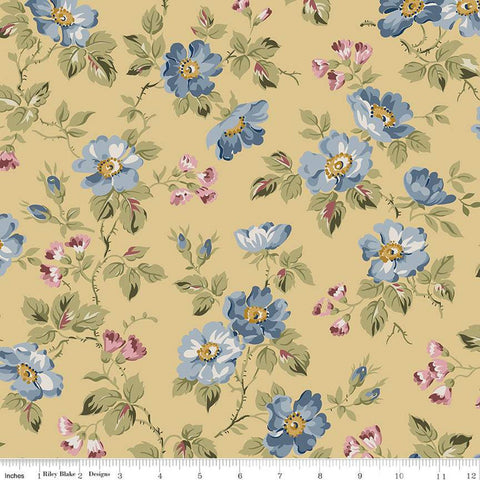 SALE Midnight Garden Floral C12541 Dijon by Riley Blake Designs - Flowers - Quilting Cotton Fabric