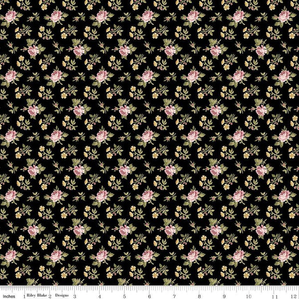 Midnight Garden Rose Ditsy C12544 Black by Riley Blake Designs - Floral Flowers Roses - Quilting Cotton Fabric