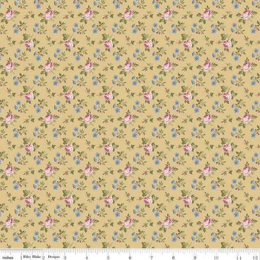 CLEARANCE Midnight Garden Rose Ditsy C12544 Dijon by Riley Blake Designs - Floral Flowers Roses - Quilting Cotton Fabric