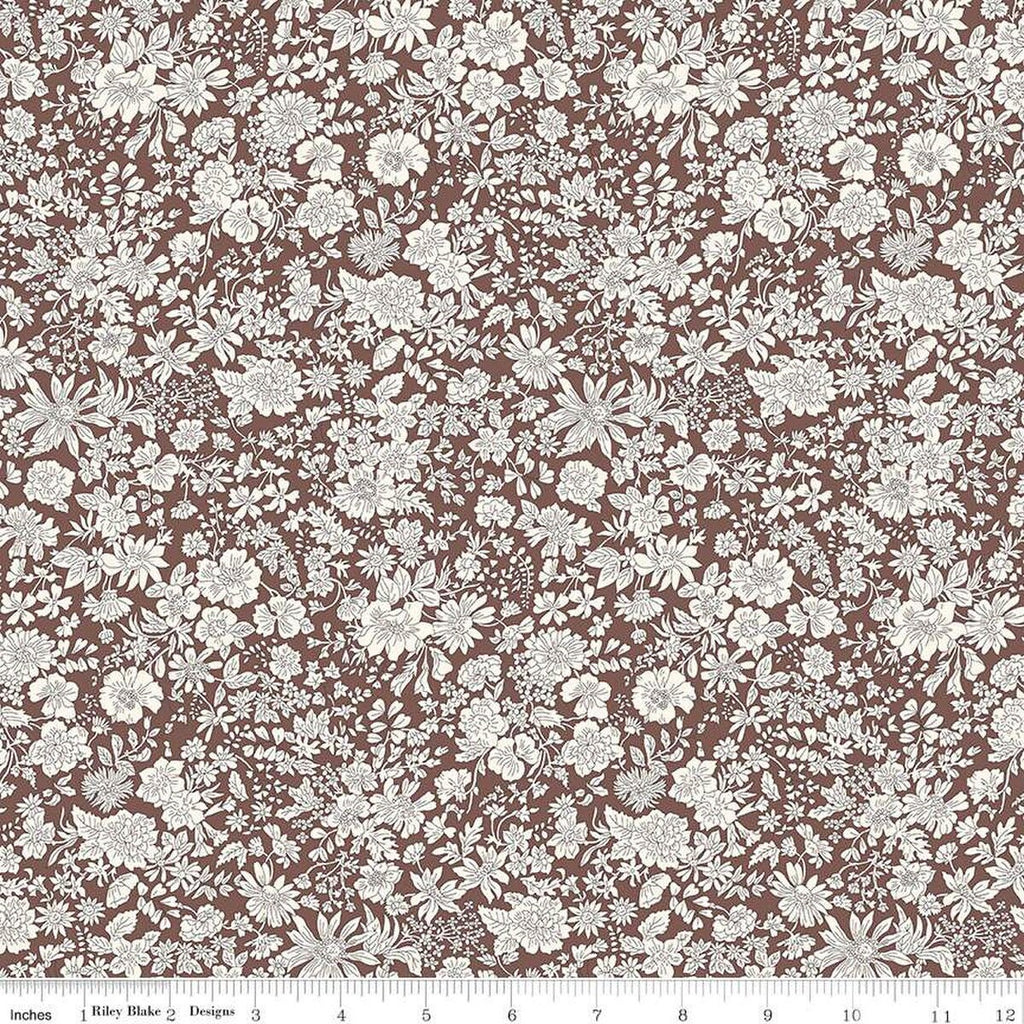 SALE Emily Belle Collection 01666434A Chocolate - Riley Blake Designs - Floral Flowers - Liberty Fabrics - Quilting Cotton Fabric