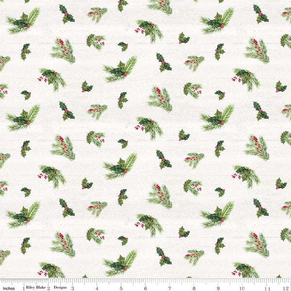 SALE Monthly Placemats December Holly C12423 Cream by Riley Blake Designs - Christmas Pine Needles Sprigs - Quilting Cotton Fabric