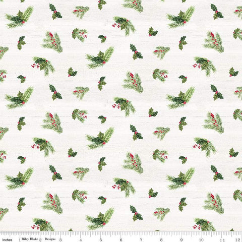 Monthly Placemats December Holly C12423 Cream by Riley Blake Designs - Christmas Pine Needles Sprigs - Quilting Cotton Fabric