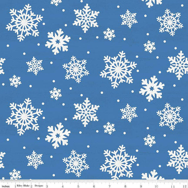 19" End of Bolt - CLEARANCE Monthly Placemats January Snowflakes C12401 Blue - Riley Blake - Winter Dots Snowflake - Quilting Cotton Fabric