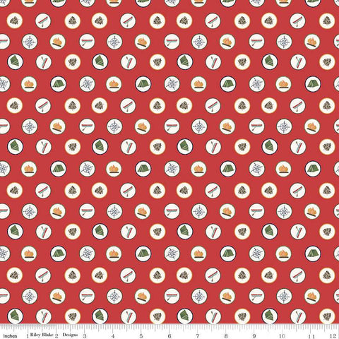 CLEARANCE Love You S'more Badges C12141 Red by Riley Blake Designs - Camp Camping Icons Dots - Quilting Cotton Fabric
