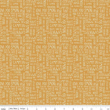 Love You S'more Text C12142 Gold - Riley Blake Designs - Camp Camping Words Phrases - Quilting Cotton Fabric