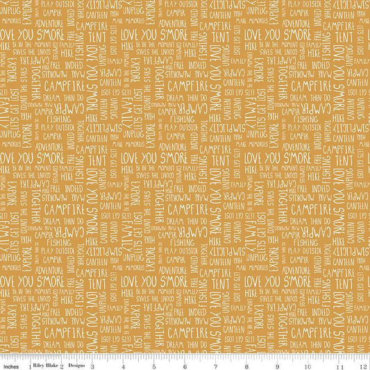Love You S'more Text C12142 Gold - Riley Blake Designs - Camp Camping Words Phrases - Quilting Cotton Fabric