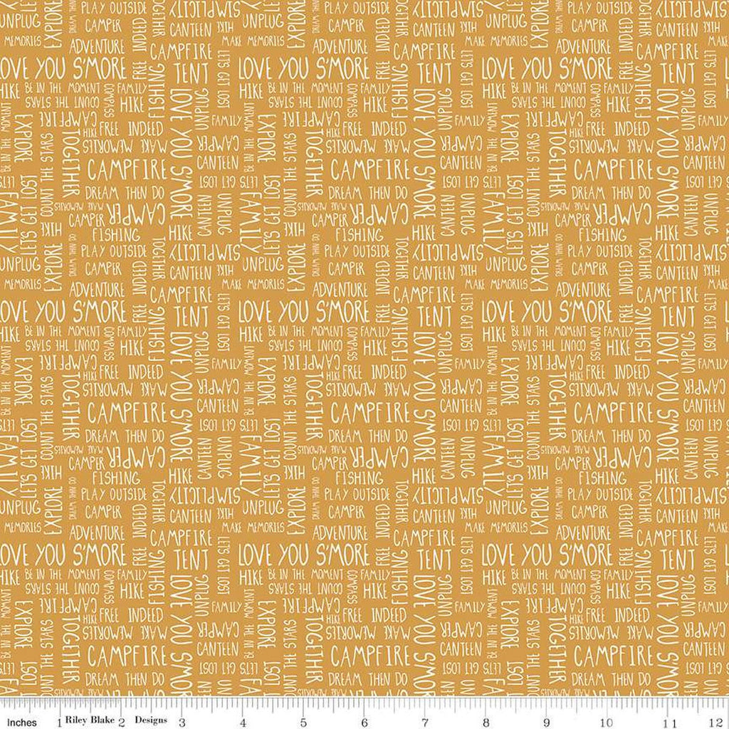 SALE Love You S'more Text C12142 Gold by Riley Blake Designs - Camp Camping Words Phrases - Quilting Cotton Fabric