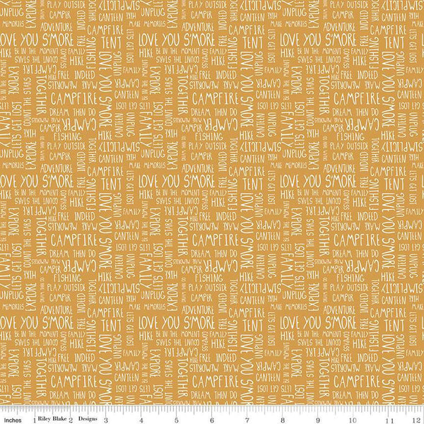 Love You S'more Text C12142 Gold by Riley Blake Designs - Camp Camping Words Phrases - Quilting Cotton Fabric