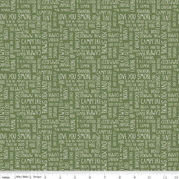 SALE Love You S'more Text C12142 Olive - Riley Blake Designs - Camp Camping Words Phrases - Quilting Cotton Fabric