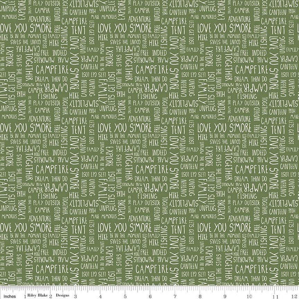 Love You S'more Text C12142 Olive by Riley Blake Designs - Camp Camping Words Phrases - Quilting Cotton Fabric