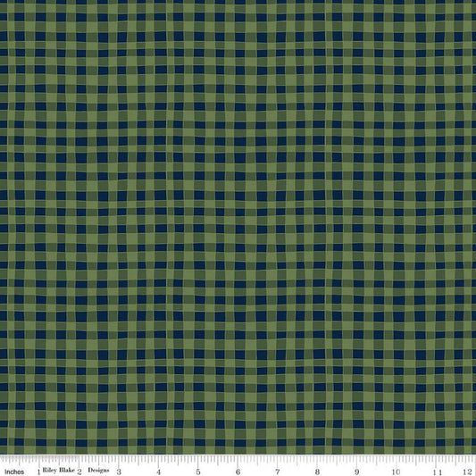 Love You S'more PRINTED Gingham C12143 Olive - Riley Blake Designs - Camp Camping Irregular Checks - Quilting Cotton Fabric
