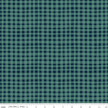 SALE Love You S'more PRINTED Gingham C12143 Teal - Riley Blake Designs - Camp Camping Irregular Checks - Quilting Cotton Fabric