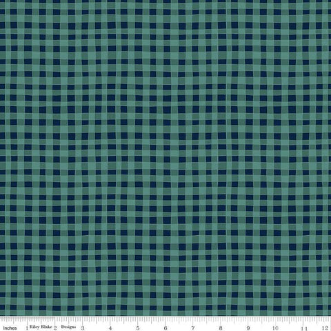 Love You S'more PRINTED Gingham C12143 Teal by Riley Blake Designs - Camp Camping Irregular Checks - Quilting Cotton Fabric