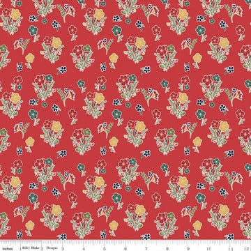 SALE Love You S'more Floral C12144 Red - Riley Blake Designs - Camp Camping Flowers - Quilting Cotton Fabric