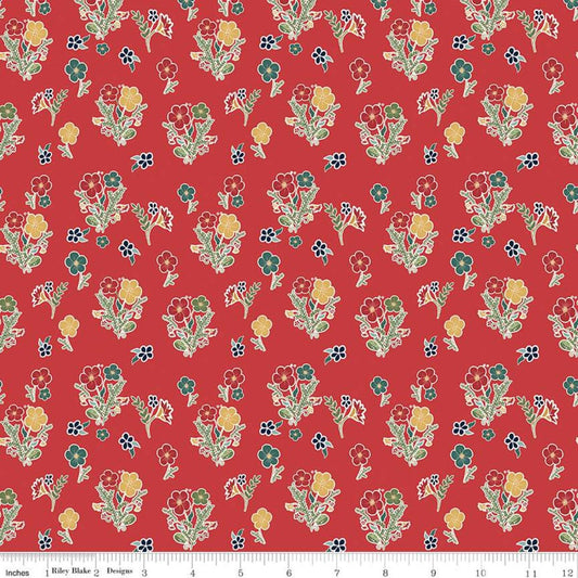 SALE Love You S'more Floral C12144 Red - Riley Blake Designs - Camp Camping Flowers - Quilting Cotton Fabric