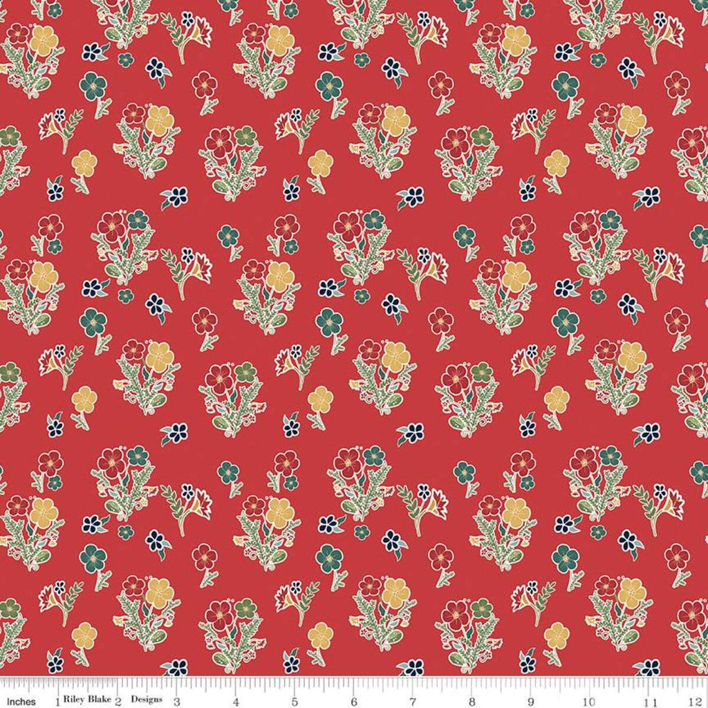 SALE Love You S'more Floral C12144 Red by Riley Blake Designs - Camp Camping Flowers - Quilting Cotton Fabric
