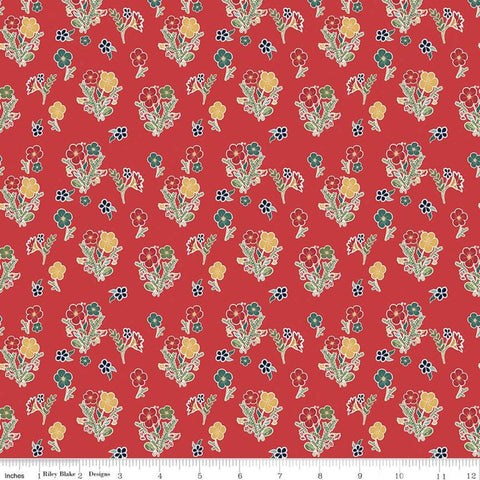 Love You S'more Floral C12144 Red by Riley Blake Designs - Camp Camping Flowers - Quilting Cotton Fabric