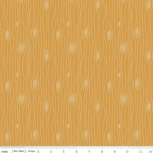 Love You S'more Bark C12145 Gold - Riley Blake Designs - Camp Camping Wood Grain - Quilting Cotton Fabric