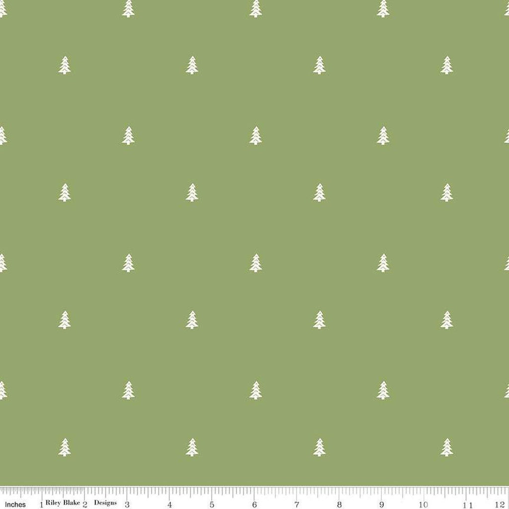 SALE Love You S'more Trees C12146 Green by Riley Blake Designs - Camp Camping White Pines Pine Tree - Quilting Cotton Fabric