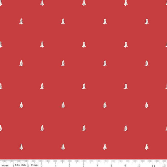 33" End of Bolt - SALE Love You S'more Trees C12146 Red - Riley Blake Designs - Camp Camping White Pines Pine Tree - Quilting Cotton Fabric