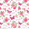 11" end of Bolt - Strength in Pink Main C12620 White - Riley Blake - Flowers Butterflies Breast Cancer Ribbons Text -Quilting Cotton Fabric