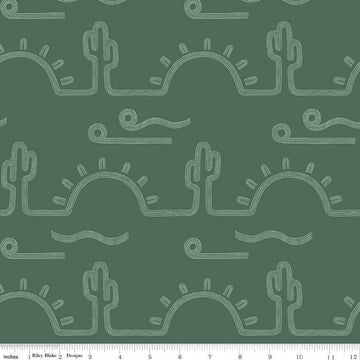 SALE Arid Oasis Desert Sunrise C12492 Hunter - Riley Blake Designs - Cactus Cacti Sun Line-Drawn - Quilting Cotton Fabric