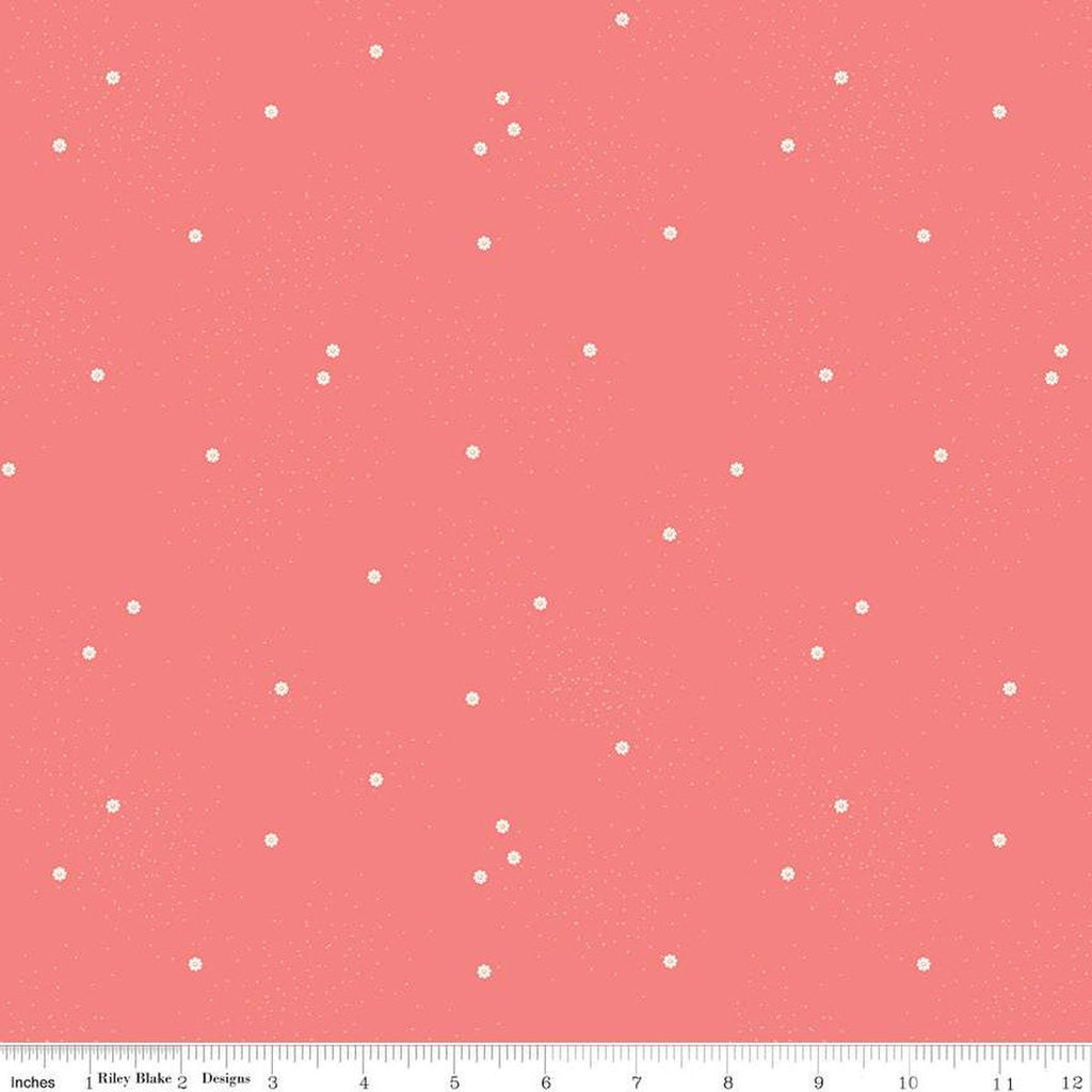 SALE Dainty Daisy C665 Lipstick - Riley Blake Designs - White Daisies Floral Flowers Pin Dots - Quilting Cotton Fabric