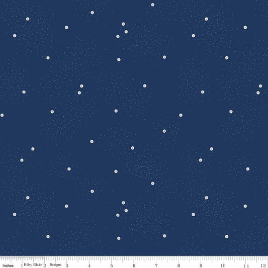 Dainty Daisy C665 Navy - Riley Blake Designs - White Daisies Floral Flowers Pin Dots - Quilting Cotton Fabric
